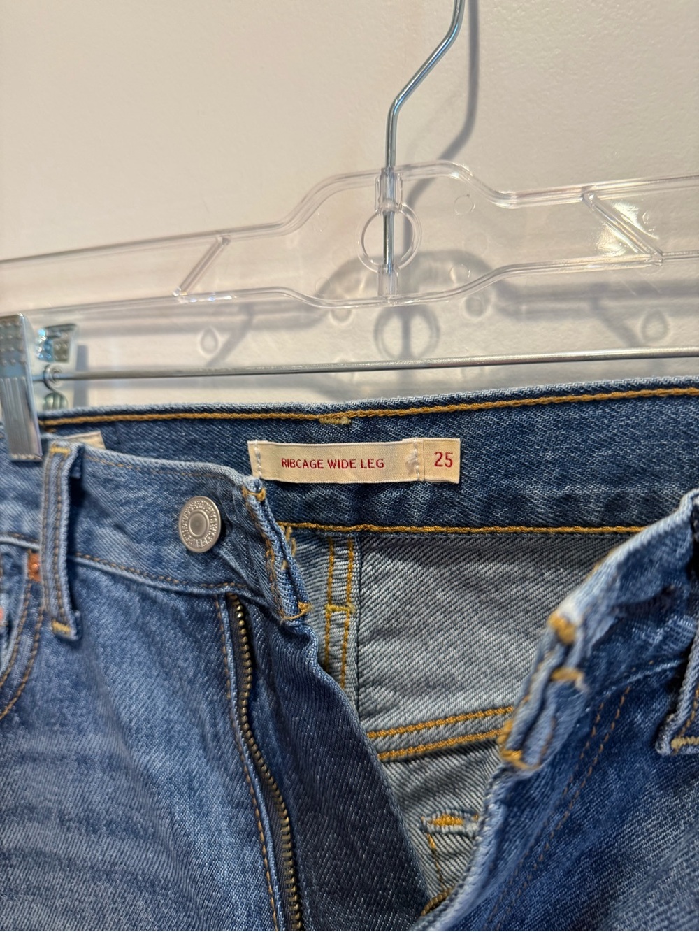Levi’s Ribcage Wide Leg Jeans Medium Wash High Rise Size 25 - Picture 3 of 4